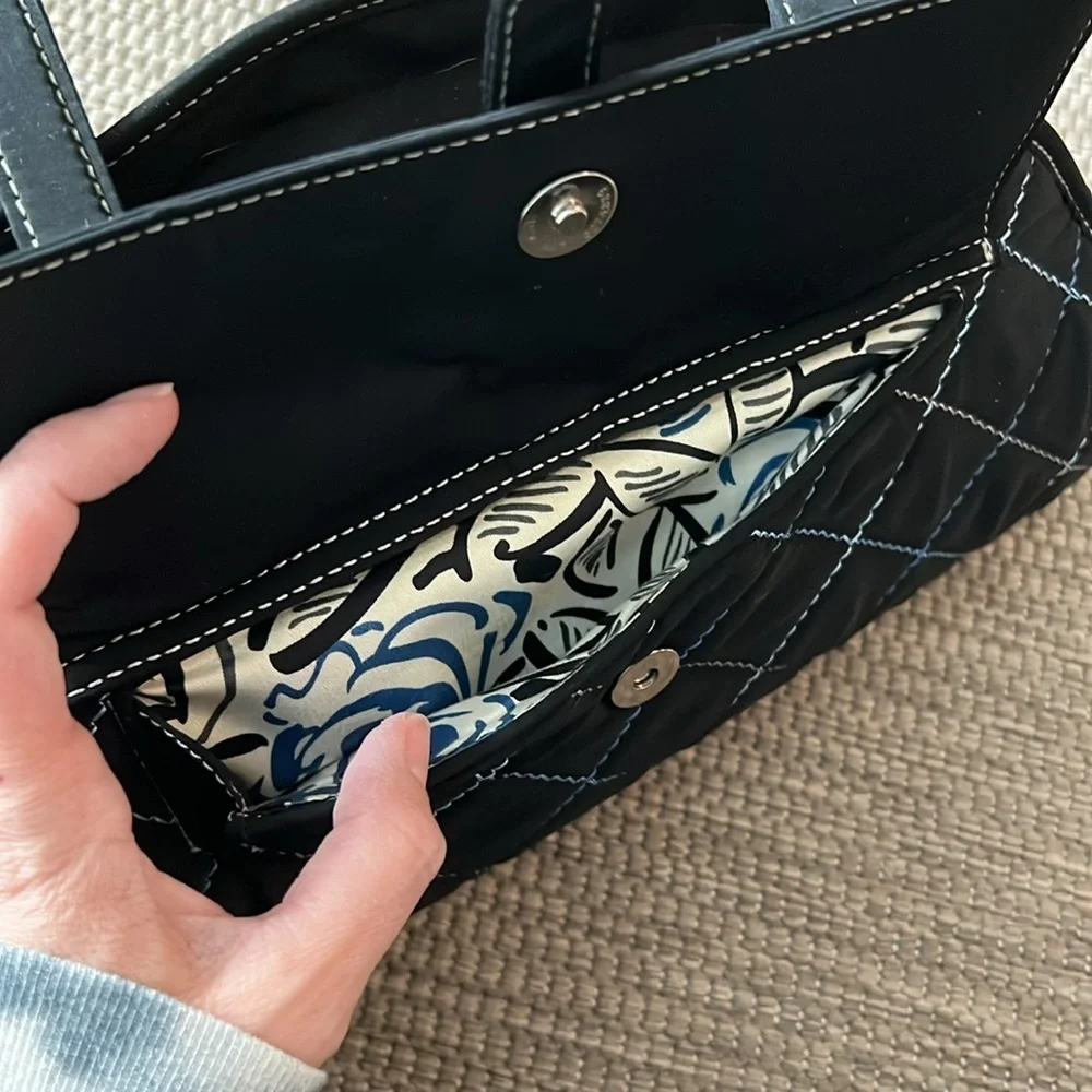 Vera Bradley Black Domed Satchel with blue stitching
